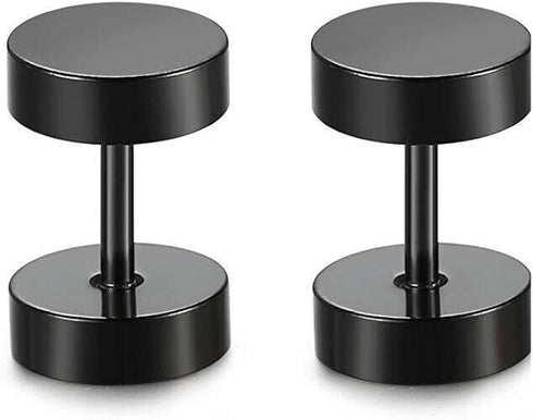 2 Pairs Of 316L Surgical Steel Punk Black & Silver Men Women Barbell Earrings